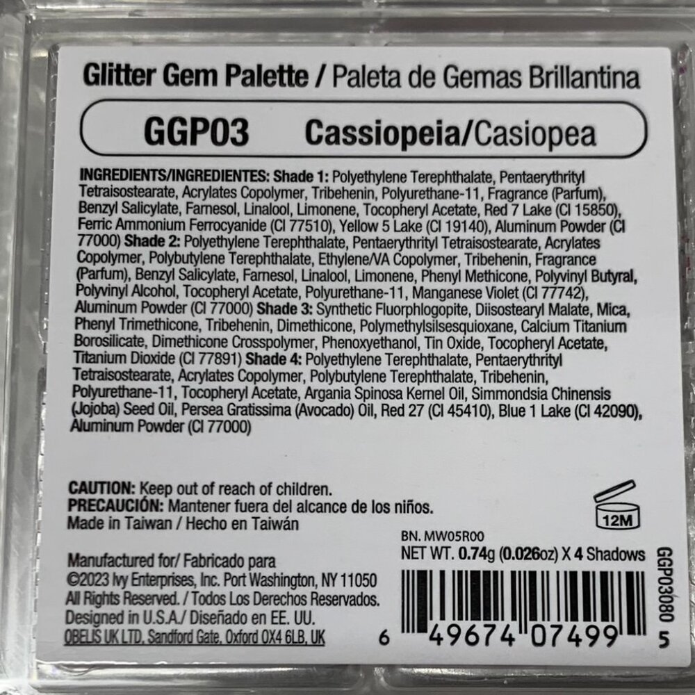 Ruby Kiss Glitter Gem Eye Shadow Palette #GGP03 Cassiopeia Eyeshadow Palette - Picture 9 of 13